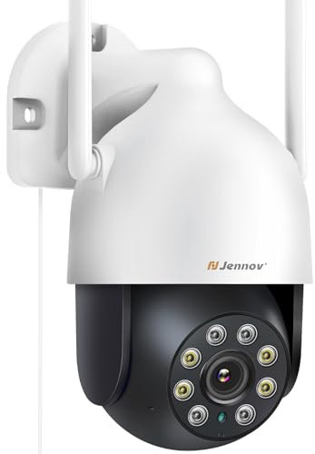 Jennov 5MP PTZ Caméra Surveillance WiFi Extérieure, Caméra Supplémentaire, Vision Nocturne Couleur, Détection Humaine, Audio Bidirectionnel, Suivi Automatique, Seulement WiFi NVR, Eseecloud APP