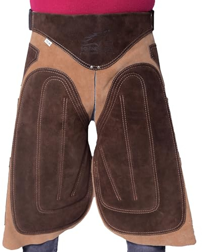 Equine Care Beige & Brown Leather Farrier Apron Chaps, Back Support, 23in