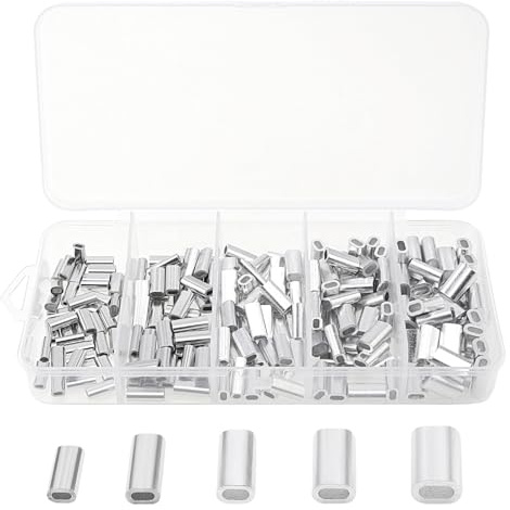 OriGlam 200 clips de manga de aluminio, clip de manga de bucle de crimpado de aluminio, clips de fundas de cable de aluminio para cuerda de alambre para cable de 1,0 a 3,0 mm