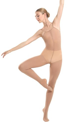 MANZI Women’s Ultra Soft Full Body Convertible Ballet Tights for Adult Dance Performances with Adjustable Straps Light Suntan L-XL