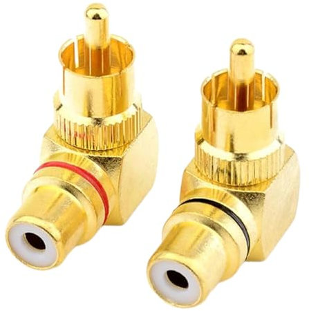 2pcs 90 Degree Right Angle RCA Adapter Male to Female, right angled RCA phono Adapter plug, Gold-Plated AV Stereo Male to Female connector for Audio Connection