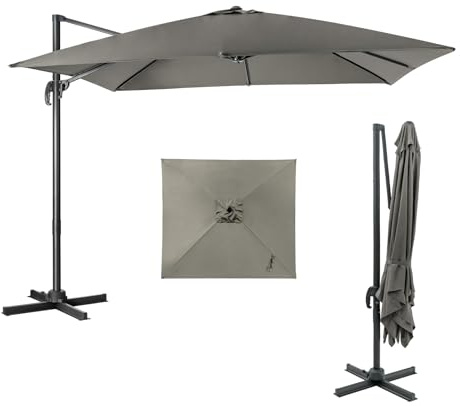 COSTWAY Parasol de Jardin Extérieur, Parasol Déporté Carré 3x3M à Manivelle, Inclinable et Rotation à 360°, 8 Baleines, Toit Double Ventilation Protection UV, pour Terrasse, Patio, Balcon, Gris