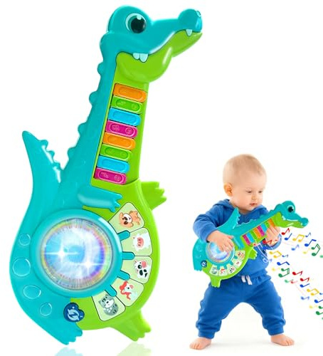 Felicify Kids Toy Guitar, Crocodile Musical Instruments Toys, Toddler Guitar with Animal Sounds, Music & Lights, Interactive Montessori Toy, Early Educational Toys, Gifts for Boys and Girls