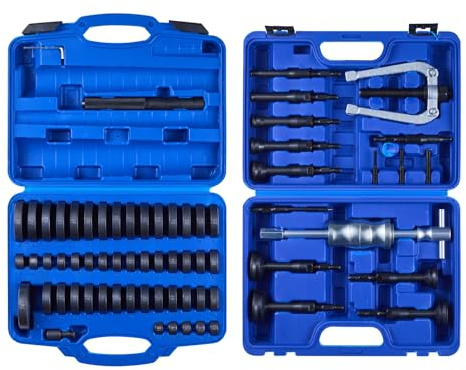 VEVOR Kit de Presse à Roulements 52+16 PCs, Coffret 2 en 1 d'Outil de Serrage de Bagues et Extracteur de Roulement, avec 49 Bagues, 10 Pinces, Marteau à Inertie, Outil de Montage et Démontage de Joint