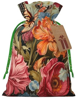 Bolsas de regalo de Navidad con estampado de flores y mariposas, con cordón, saco festivo de Navidad, fiesta de cumpleaños, embalaje de regalo