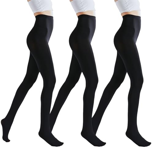 ADUDVLO 3 Pairs Black Tights 80 Denier – Black Opaque Velvet Control Top Tights for Women, Soft & Stretchy Fit (UK, Alpha, XL, Regular, Regular, 3, Black)