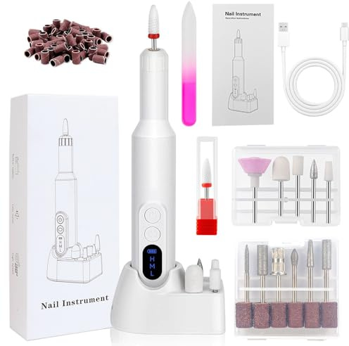 Cordless Electric Nail Drill – Rechargeable Nail File Machine with Dual Rotation, 3 Speeds 18000RPM for Acrylic & Gel Nail Filing, Salon-Quality Manicure Tools with Bits & Sanding Bands