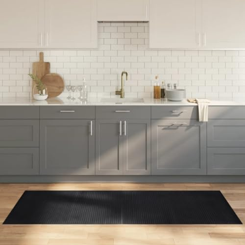 LoogCape Alfombra rectangular de bambú negra de 80 x 200 cm, antideslizante, fácil de limpiar, para pasillo, cocina, salón, resistente
