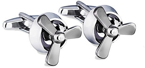 Ensemble de boutons de manchette de propulseur d'avion de BagTu, 2pcs boutons de manchette de lame de fan d'avion d'avion avec la boîte-cadeau