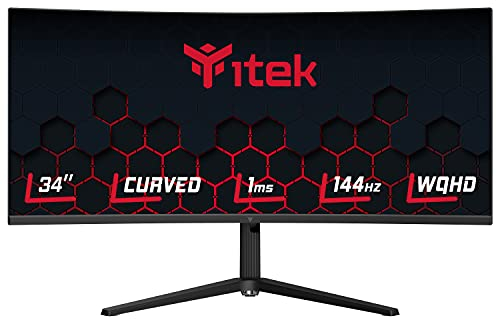 Itek Monitor GGC - 34 Pollici, Curvo R1500, Risoluzione WQHD 3440x1440 UltraWide, Pannello VA da 144Hz, Schermo 21:9, Risposta 1ms MPRT, Collegamenti 2xHDMI e 2xDP, HDR, Adaptive Sync
