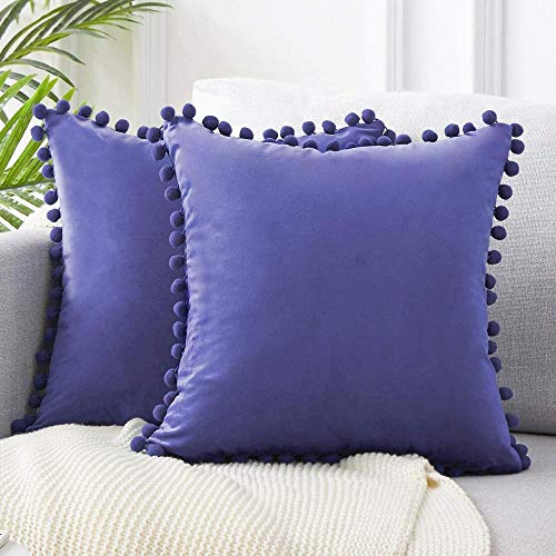 Velvet Outdoor Cushions 2 Cushion Covers Trimmed Decorative pillowcase Pillow for Sofas Beds Chairs-45x45cm_Lilac
