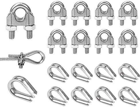 Sweieoni Drahtseilklemme 10 Stück Seilklemmen 6mm Bügelseilklemme Edelstahl Drahtseil Klemme M6 Seilklemme mit 10 Stück Drahtseil Kauschen für Kabel Drahtseil StahlKabel