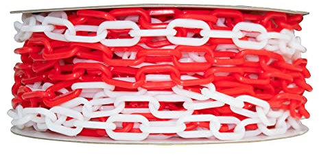 BERRY High Visibility 25 Meter Plastic Chain - Red and White | 6MM Plastic Chain Barrier for Traffic Control and Parking Space Management