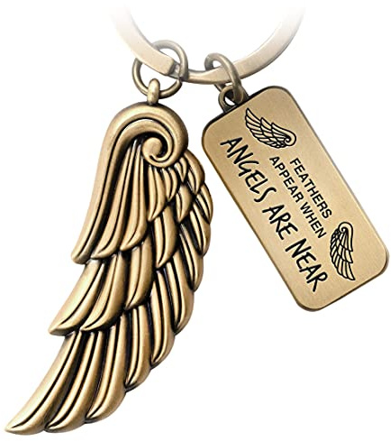FABACH Portachiavi a forma di ala d'angelo, portafortuna, angelo custode, piuma – Feathers Appear When Angels Are