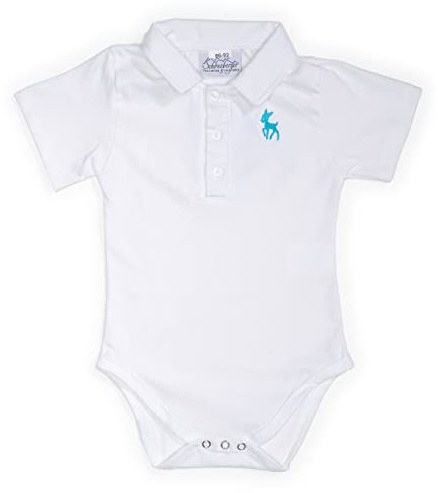 Body para traje tradicional de bebé de algodón con cuello y bordado, de manga corta para niños y niñas, traje tradicional Jonas, Blanco, 62/68 cm