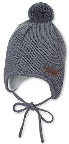 Sterntaler Unisex Kinder Strickmütze Baby Bommelmütze Strick mit Ohrenklappen, rauchgrau, 51