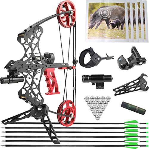 wolfman Mini Compoundbogen Set 35 Lbs Doppelzweck Compoundbogen Stahlkugel Compoundbogen Kit CNC Al-6061 Rechts- und Linkshänder Bogen für kleine Jagd Schießen Angeln Bogenschießen