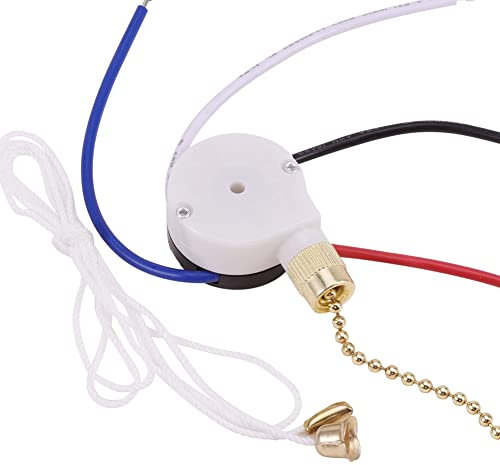 Wlauqueta Kit di interruttore ventilatore a soffitto a 3 velocità a 4 fili, interruttore di controllo a scorrimento interruttore di trazione ZE-208S con corda