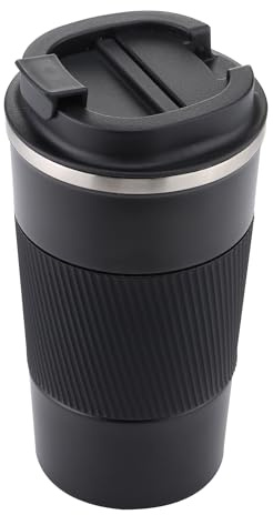 GOOFIT Vakuumbecher, Isolierter Kaffeebecher, 500ML, Doppelwandiger Thermischer Reisebecher, 100% Lecksicher Edelstahl Trinkbecher, Schwarz