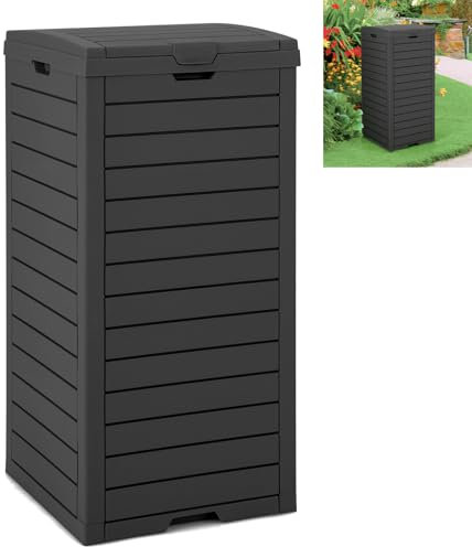 GiantexUK 140L/31 Gallon Outdoor Resin Trash Can, Waterproof Garbage Can with Dual Lid, Pull-out Drip Tray & Handles, Hideaway Waste Trash Bin for Patio Backyard Deck Kitchen (Black)
