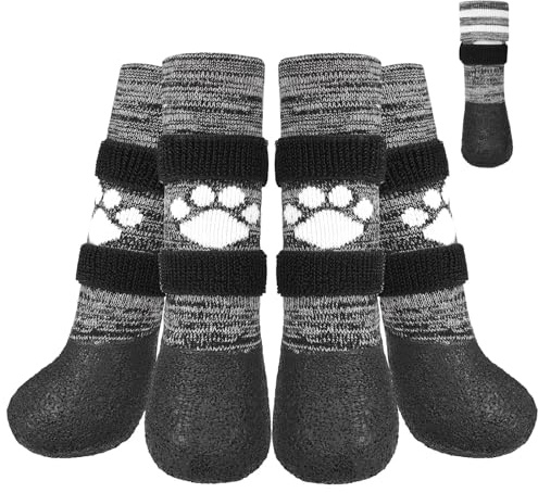 KOOLTAIL Anti Slip Dog Socks Boots, Waterproof Dog Shoes Lengthening Paw Protector with Straps Traction Control for Hardwood Floor, Prevent Licking Booties for Small Medium Large Senior Old Dogs