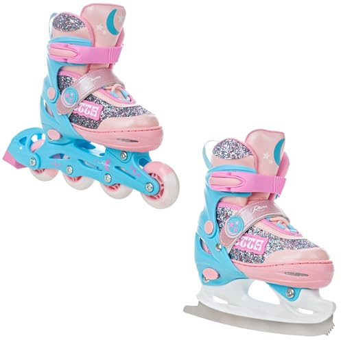 RAVEN 2in1 Schlittschuhe Inline Skates Inliner für Kinder Mädchen verstellbar (Etta Blue/Pink, 30-33 (18,5cm-20,5cm))