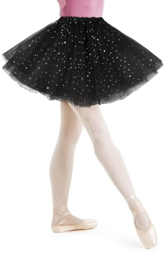 AYBUY Tutu Skirts for Women, Elastic 3 Layered Tulle Tutus Skirt for Adult Dance Ballet Tutu Skirts Sequins Stars for Dress-up Parties Dancing, Black