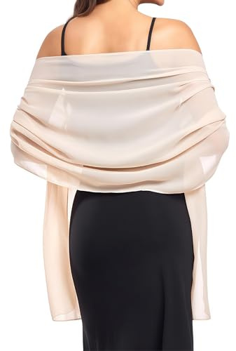 MUNSKT Estolas Chal Mujer Fular Bufandas, Estolas Fular Boda Fiesta Chiffon Bufanda，Pashmina Pañuelos Vestido Noche (Light Beige)