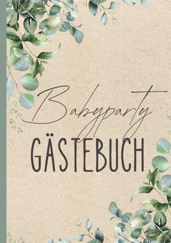 Gästebuch Babyparty Junge & Mädchen | Baby Shower Geschenk mit Quiz | Hochwertige Erinnerung für werdende Eltern: Gender Reveal & Babyparty Deko | ... & Fotoalbum im Eukalyptus Design
