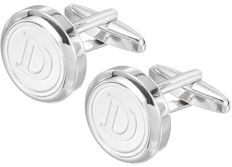 sourcing map Gemelos clásicos con inicial para hombre, gemelos de cobre para hombre, alfabeto de la A a la Z, 26, letra D, esmoquin, camisa, gemelos con caja de regalo para negocios casuales a