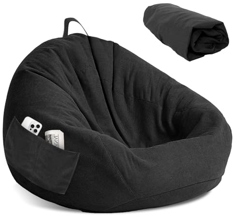 LEKEFETO Housse de pouf pour enfants - Housse de pouf - Sans rembourrage - Pour femme et intérieur - Relaxation - Chambre - 80 x 90 cm - Noir