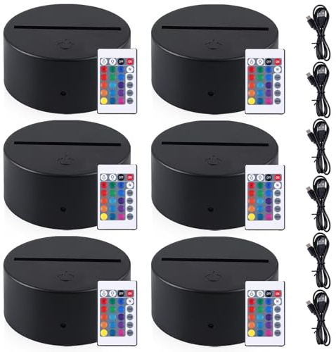 6 unidades de luz nocturna LED 3D, base de luz, 85 x 38 mm, casquillo LED con mando a distancia y cable USB, base LED ajustable de 16 colores para cristal acrílico, lámpara decorativa para Room Shop