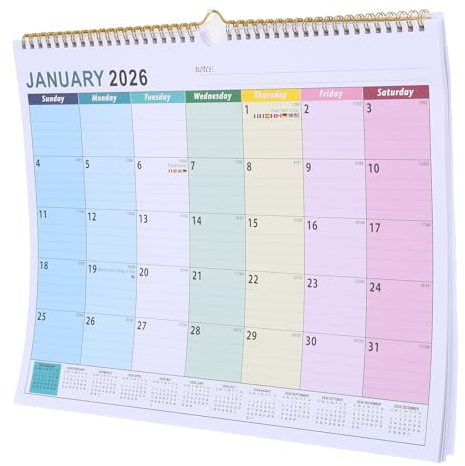 DEARMAMY Calendario de Pared Planificador Anual de Meses con Doble Encuadernación de Alambre Calendario Mensual Grande para Oficina y Hogar Almanaque Resistente con Espacio para Eventos y