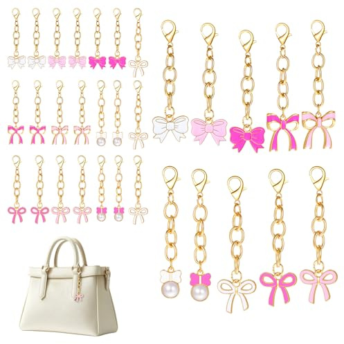 GEEHUA 30 Pcs Bow Keychain, Cute Bow Bag Charms Keychains Pink Party Favors Pink Key Chain for Women Bowknot Preppy Gifts Coquette Accessories