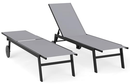 COSTWAY Lettino Prendisole da Giardino, Sdraio da Patio con Schienale Regolabile a 6 Posizioni, Tessuto Traspirante, 2 Ruote, per Piscina, Terrazza e Giardino, Portata 150 kg (Grigio,2)