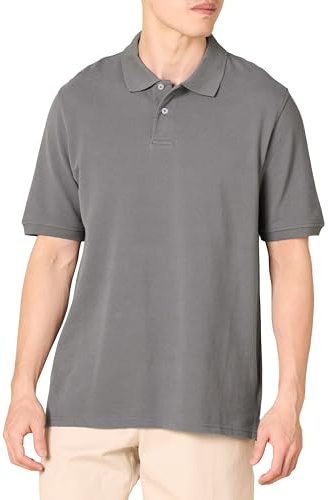 Amazon Essentials Men's Regular-Fit Cotton Pique Polo Shirt (Available in Big & Tall), Grey, Large
