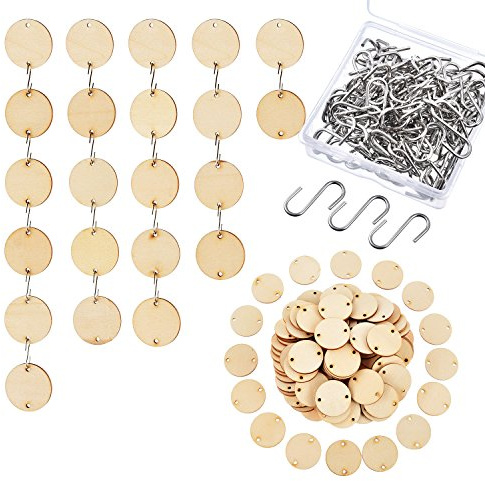 Hicarer Round Wood Discs with 2 Holes and S Hooks for Birthday Chore Boards