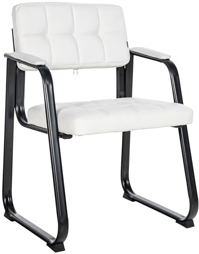 CLP Silla para Visitas Canada B Tapizada En Cuero Sintético I Silla De Espera con Reposabrazos I Silla Confidente con Base De Metal I Color: | Color Blanco