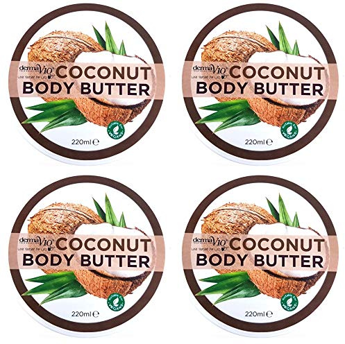 Derma V10 Body Butter Feuchtigkeitscreme, vegan, 4er Pack (Kokosnuss)