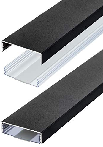 Alunovo Flat Design Aluminium Cable Duct Varnished in Matt Black Fine Structure Self-Adhesive 50 mm x 15 mm Cable Duct Installation Channel (Length: 40 cm)