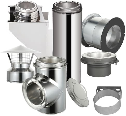 AllFuel HST Through The Wall Kit with Spark Guard Chimney Cap for 6 Diameter 304 Stainless Steel Class-A Double Wall All Fuel Insulated Chimney Pipe (24 Length, Standard Wall Bracket)