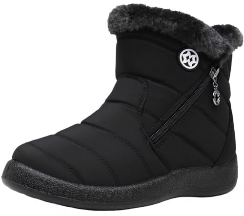 Stivali Donna Stivaletti Invernali Impermeabili Cerniera Stivali da Neve Cotone Caldo Peluche Caviglia Boots Bassi Scarpe Ultraleggero,Nero 3,39 EU