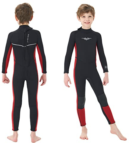 Seaskin Kids Wetsuit for Boys Toddlers, 3mm Back Zip Full Wetsuit, Neoprene Thermal Swimsuits for Diving Surfing Swim Lessons Size 6