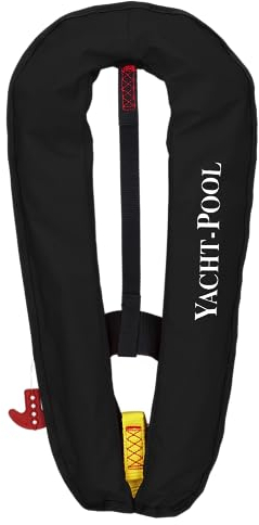 YACHT-POOL Vollautomatische Rettungsweste | 170 N Sicherheitsweste mit Bergeschlaufe | Auftriebsweste mit zusätzlicher Reißleine und Signalpfeife | Zertifiziert nach EN ISO 12402-3 | Farbe: Schwarz