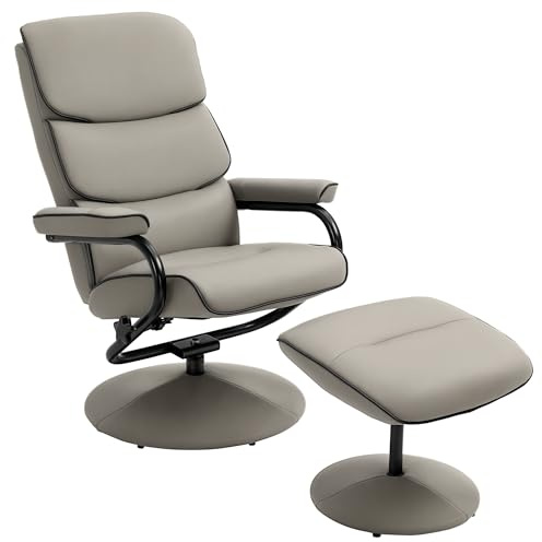 HOMCOM Recliner Chair with Ottoman 360 Degree Swivel Faux Leather High Back Armchair Lounge Seat w/Footrest Stool, 135° Adjustable Backrest and Thick Foam Padding for Home Office Living Room