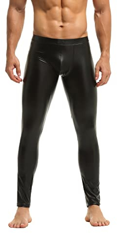 Bodywear4you Leggings da uomo in pelle nera opaca, in ecopelle, aderenti, con effetto bagnato, in finta pelle, Nero , XXL
