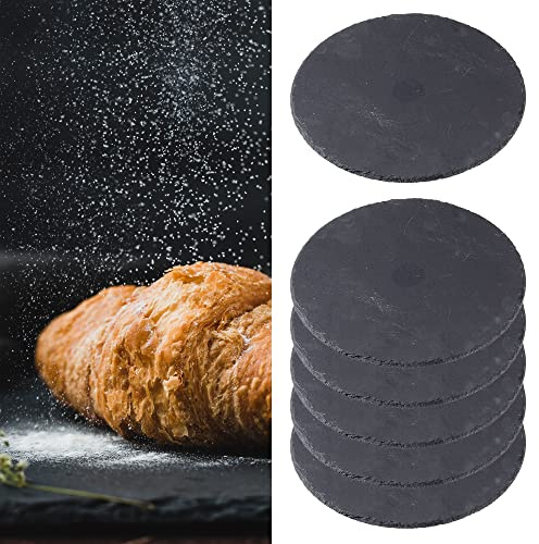 Skifferplatta set om 6 | rund Ø 25 cm filtskydd | bordsunderlägg, stenplatta, serveringsfat, underlägg (1 x set om 6 skifferplatta Ø 25 cm)