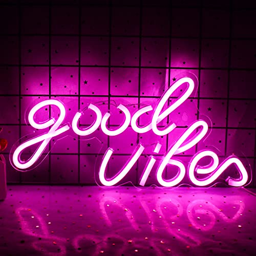 Wanxing Rosa Good Vibes Neon Schild,Neon-Wanddekorationsschilder, Echtes Acryl-Neonlicht, 7,9x 15,9USB-LED-Neonschilder für Schlafzimmer,Hausbar,Hochzeitstag,Partygeschenk zum Geburtstag
