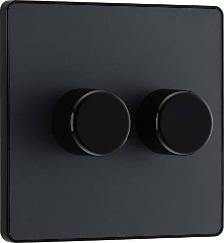 BG elektrisk intelligent dubbel vägg dimmer brytare, 2-vägs, skruvlös frontplatta, utveckla, matt grå, 200W, PCDMG82B