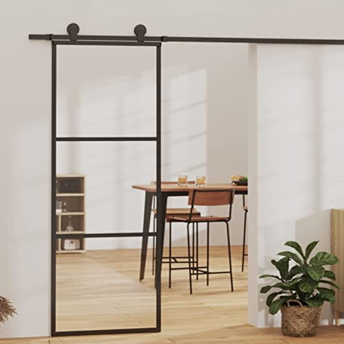 Norheim Puerta Corrediza de ESG Vidrio Puerta Corredera Deslizante de Cristal Seguridad 76x205 cm Transparente y Negro-Type 3